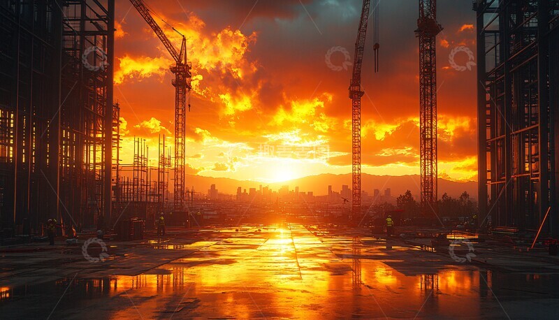 高清大图下载【趣麦麦图】钢梁框架与城市倒影