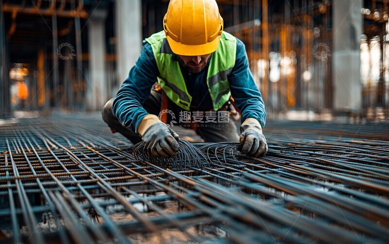 高清大图下载【趣麦麦图】工人铺设钢筋1