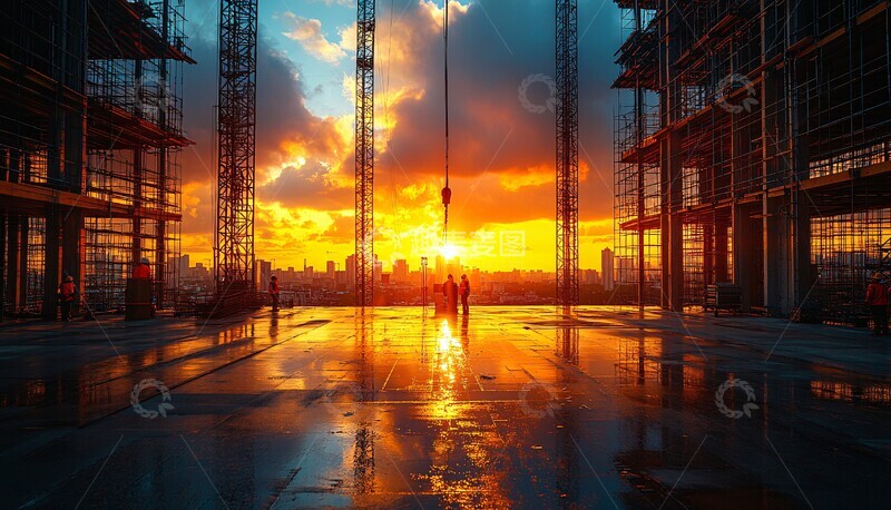 高清大图下载【趣麦麦图】钢梁框架与城市倒影1