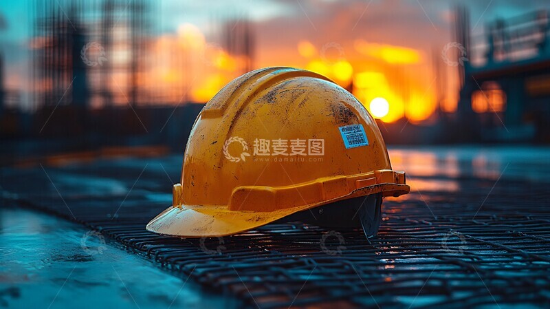 高清大图下载【趣麦麦图】工程头盔夕阳下2