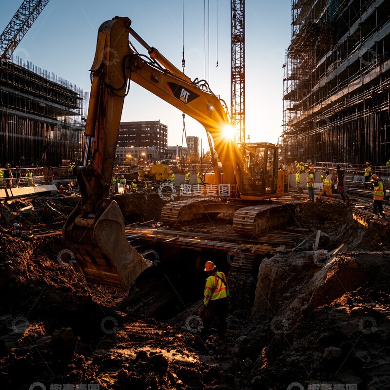 高清大图下载【趣麦麦图】忙碌工地全景2