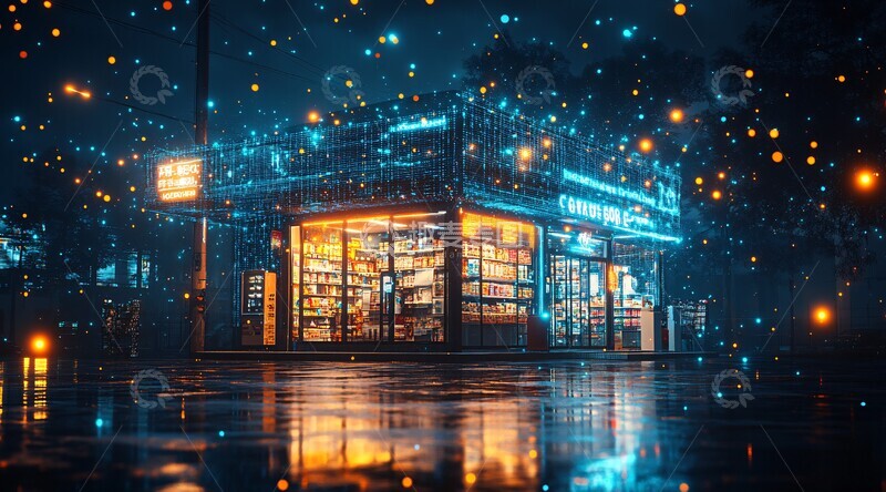 高清大图下载【趣麦麦图】数字便利店数字蓝色全息2