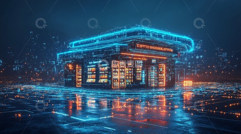 高清大图下载【趣麦麦图】数字便利店数字蓝色全息1