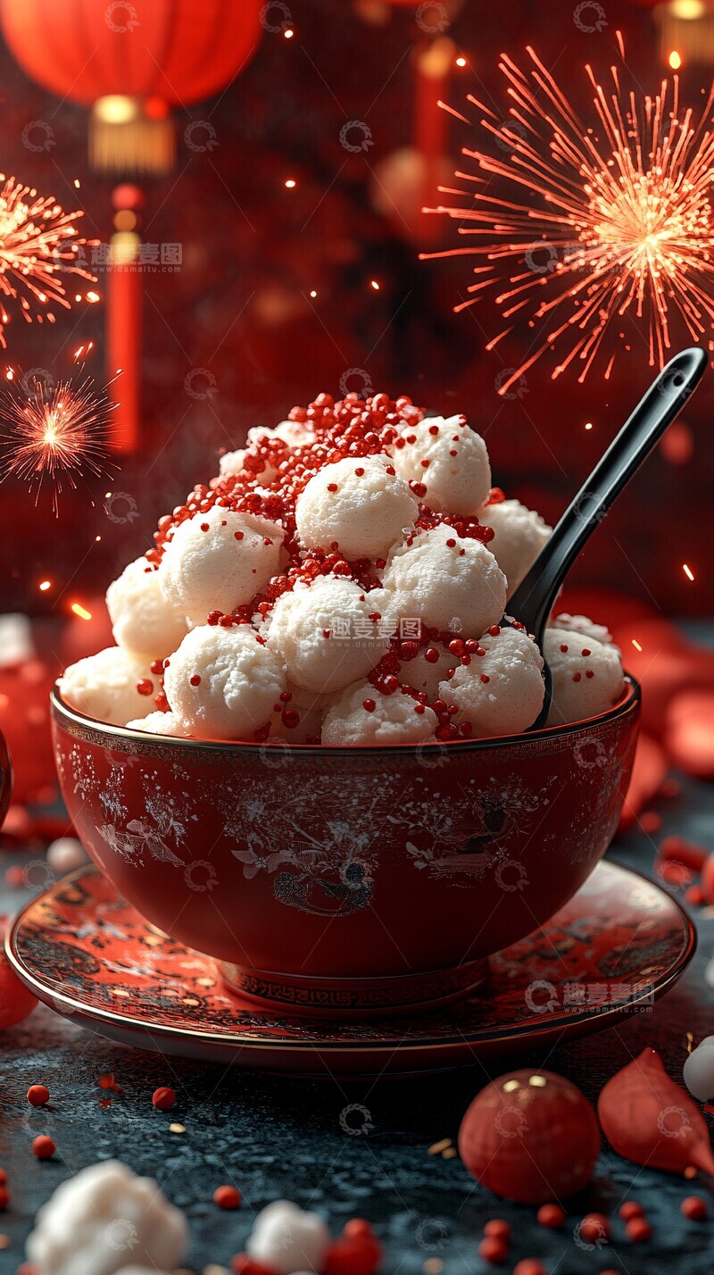 高清大图下载【趣麦麦图】汤圆与勺子欢庆图