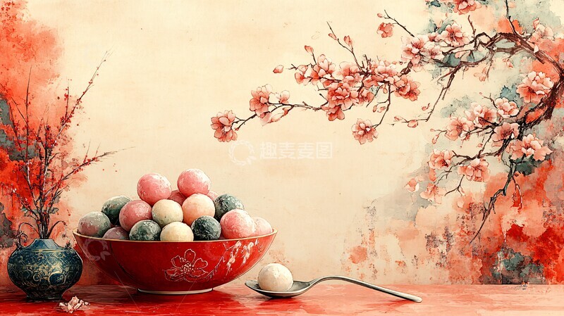 高清大图下载【趣麦麦图】红色碗中汤圆2
