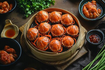 蒸蟹与辣酱组合