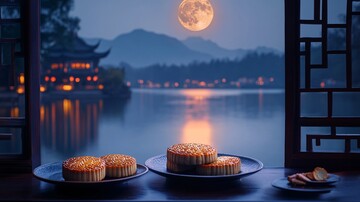 月饼螃蟹古窗夜色2