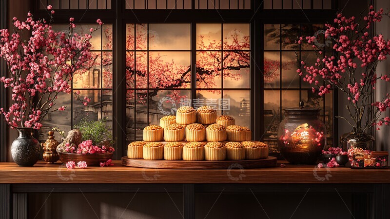 高清大图下载【趣麦麦图】中秋月饼木盘背景2