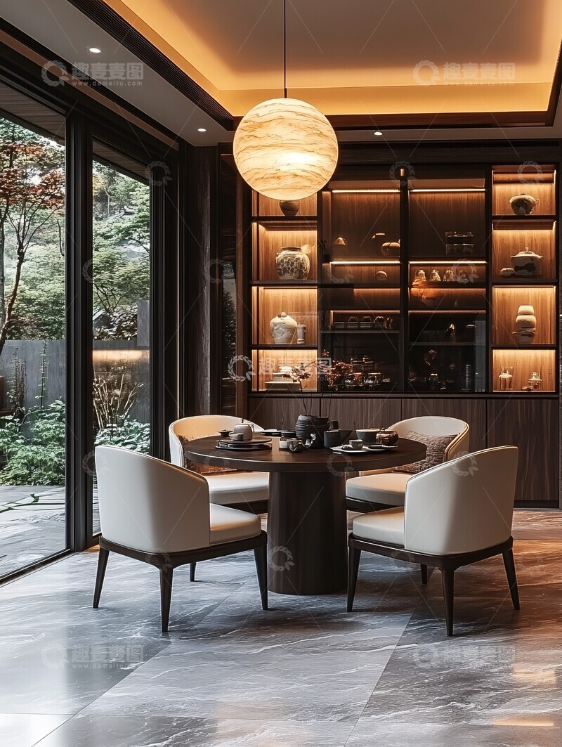 高清大图下载【趣麦麦图】中式餐厅储物柜装饰2