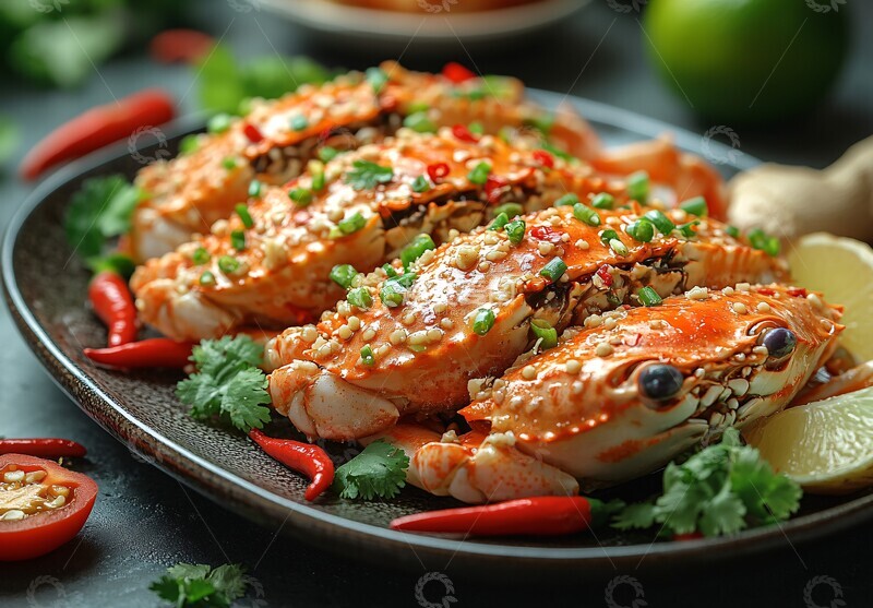 高清大图下载【趣麦麦图】蒸螃蟹配姜片辣椒1