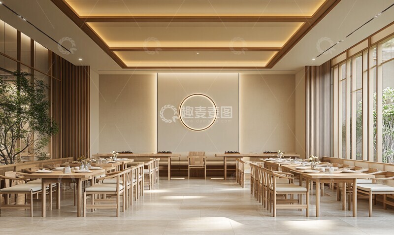 高清大图下载【趣麦麦图】长桌椅布局餐厅设计1