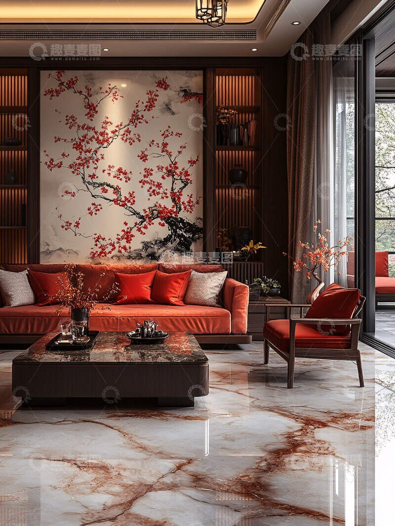 高清大图下载【趣麦麦图】中式别墅客厅设计1