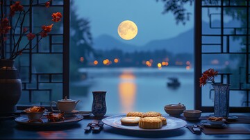 月饼螃蟹古窗夜色1