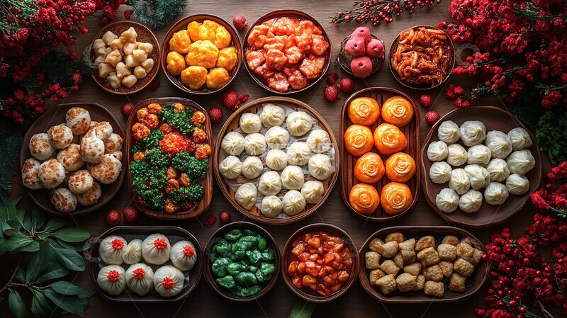 高清大图下载【趣麦麦图】春节传统美食桌1