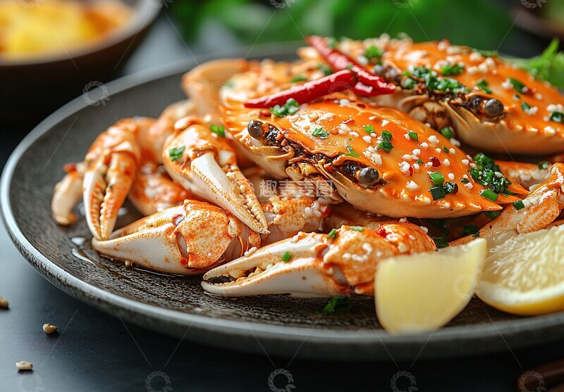 高清大图下载【趣麦麦图】蒸螃蟹配姜片辣椒2