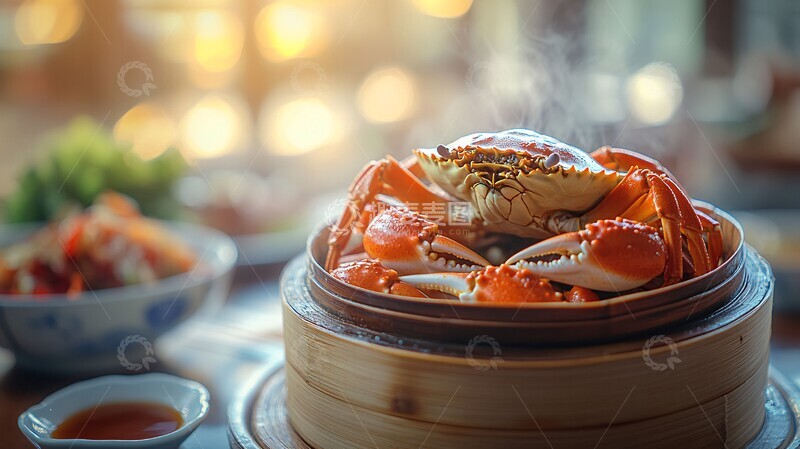 高清大图下载【趣麦麦图】蒸锅毛蟹配酱料2