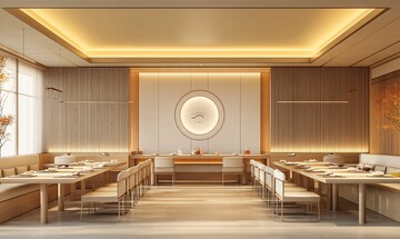 长桌椅布局餐厅设计2