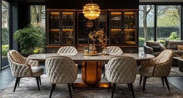 大理石餐桌玻璃柜组合2