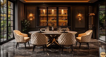 大理石餐桌玻璃柜组合1