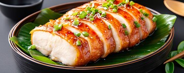 香蕉叶上的鸡肉切片2