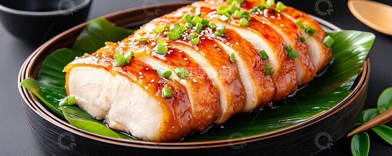 高清大图下载【趣麦麦图】香蕉叶上的鸡肉切片2