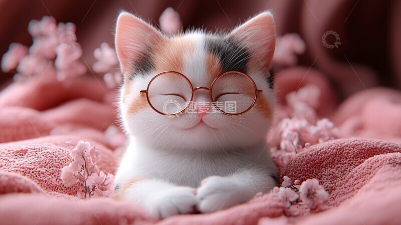 高清大图下载【趣麦麦图】可爱小猫粉背景2