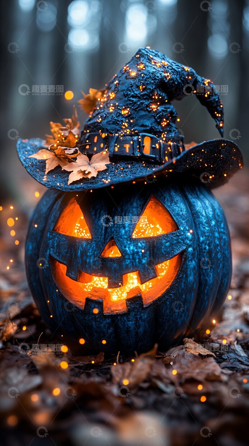高清大图下载【趣麦麦图】蓝色南瓜灯与巫师帽2
