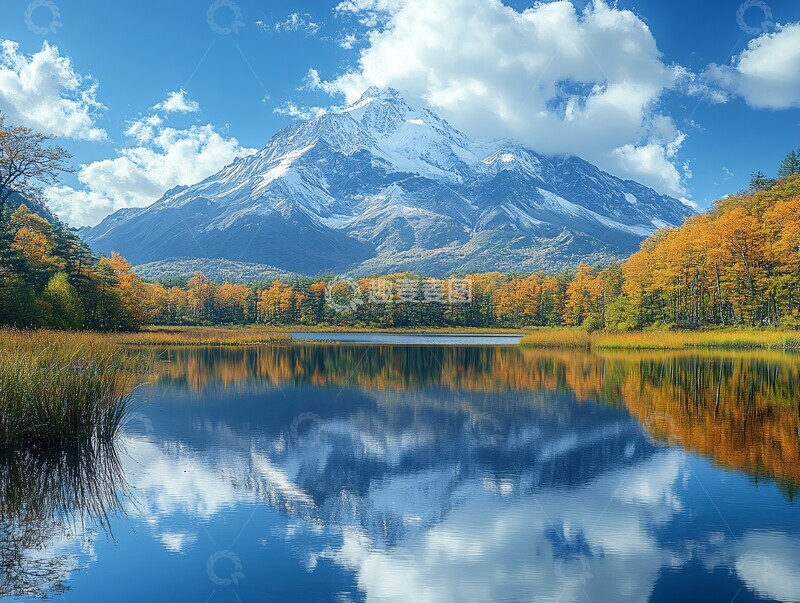 高清大图下载【趣麦麦图】湖面映山雪天空水面倒影1