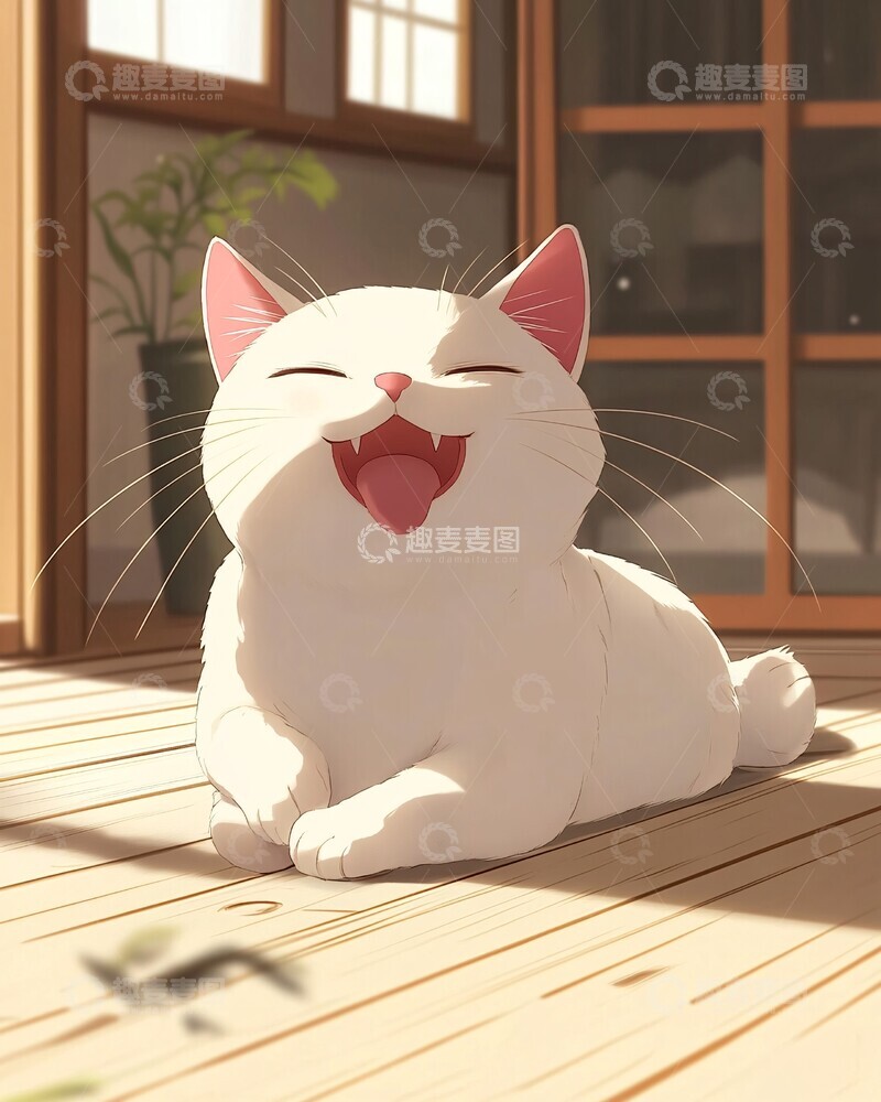 高清大图下载【趣麦麦图】白猫舔肚图白猫舔肚地板2