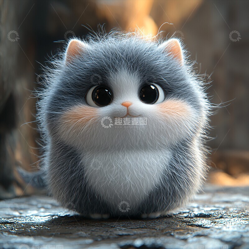 高清大图下载【趣麦麦图】圆润灰白猫圆润灰白毛发2