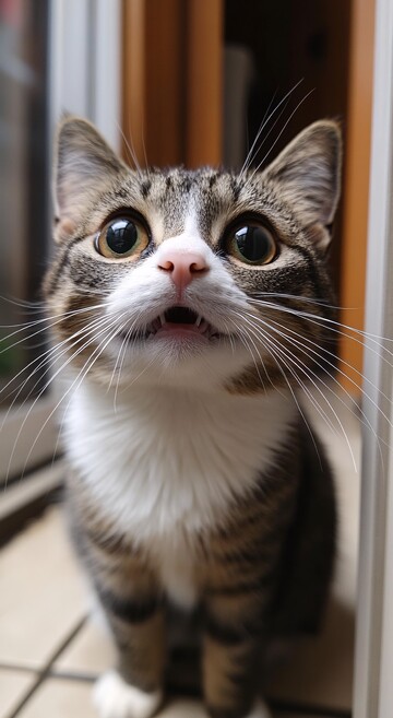 黑白猫坐地看镜头2