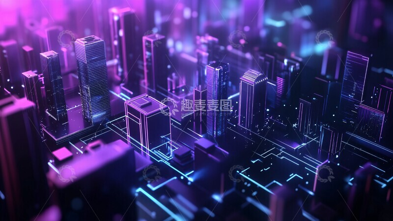 高清大图下载【趣麦麦图】数字都市蓝紫光影2