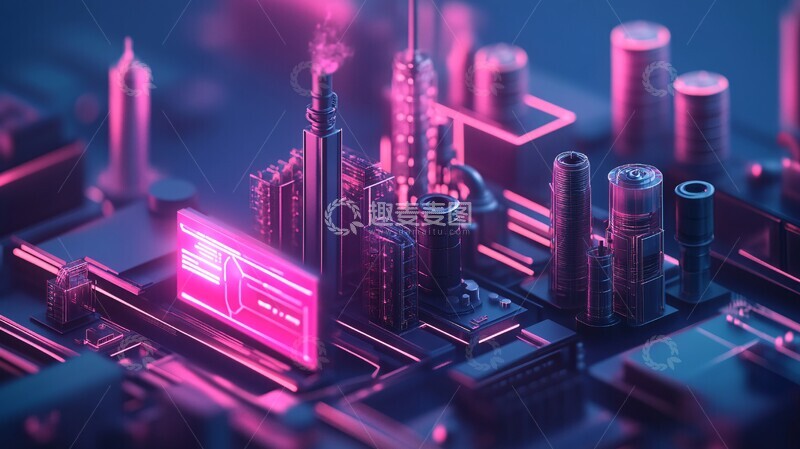 高清大图下载【趣麦麦图】智能工厂粉色背景