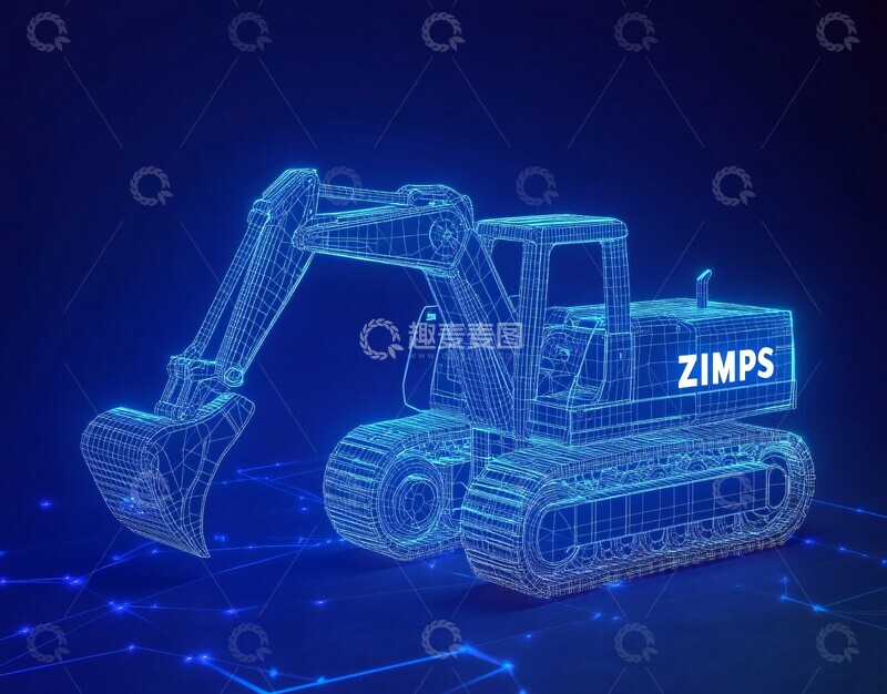 高清大图下载【趣麦麦图】蓝线框拖拉机挖掘机1