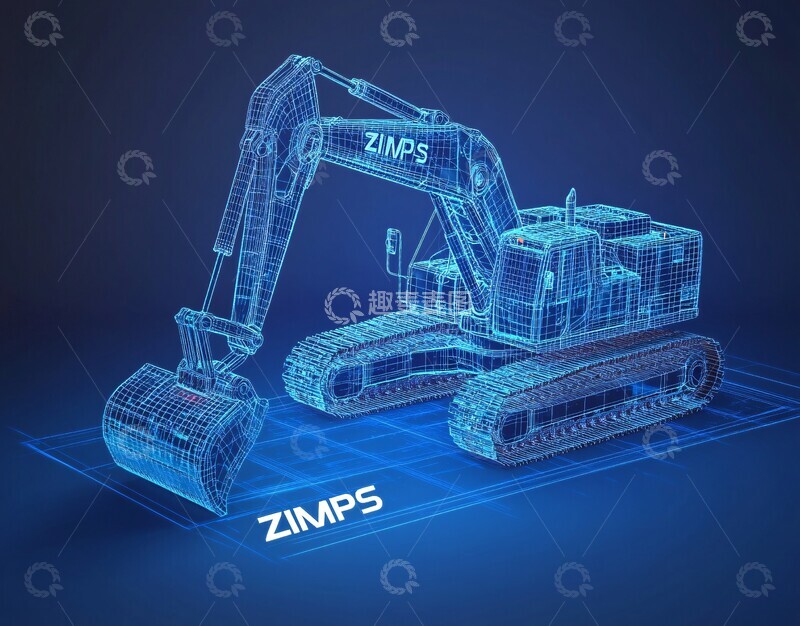 高清大图下载【趣麦麦图】蓝线框拖拉机挖掘机2