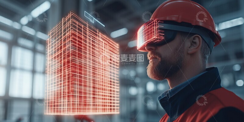 高清大图下载【趣麦麦图】未来工人操作全息蓝图