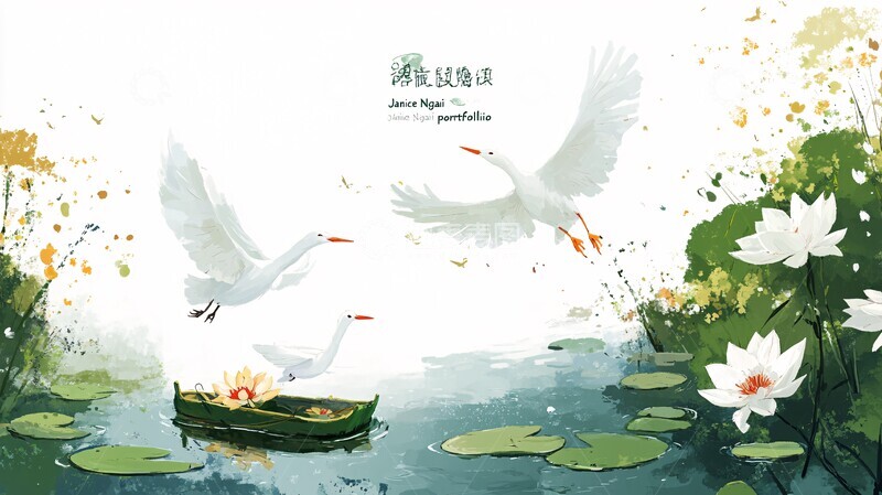高清大图下载【趣麦麦图】白鸟绿沼花船记