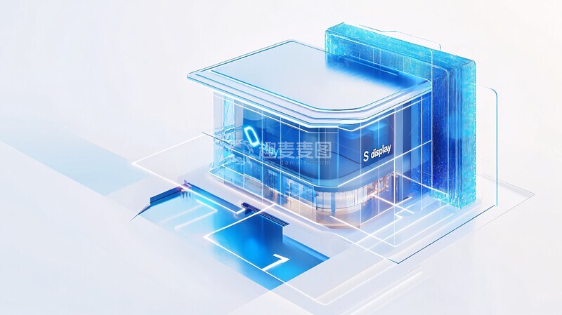 高清大图下载【趣麦麦图】蓝色玻璃建筑箭头