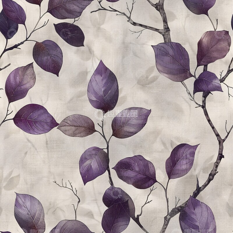 高清大图下载【趣麦麦图】紫色水彩叶纹背景1