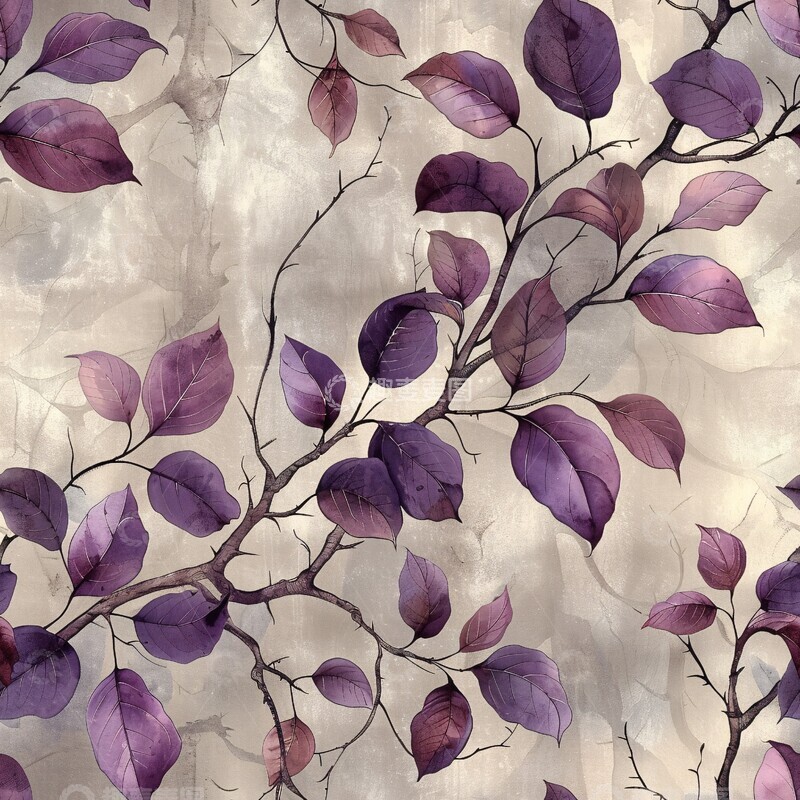 高清大图下载【趣麦麦图】紫色水彩叶纹背景