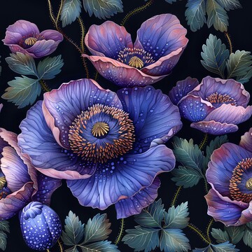 紫色花图案紫色花朵黑色