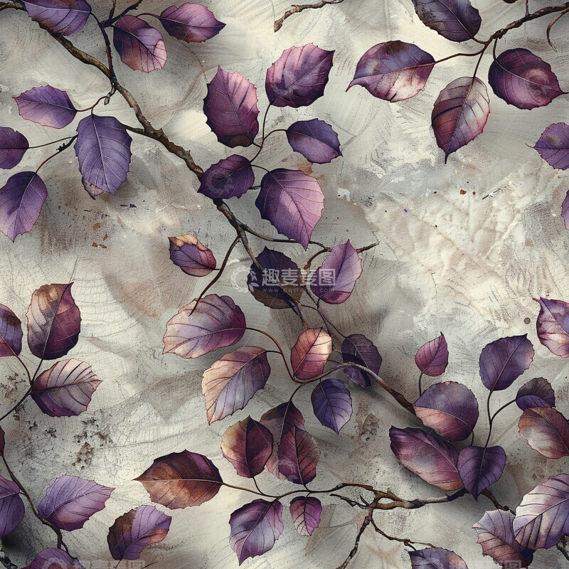 高清大图下载【趣麦麦图】紫色水彩叶纹背景2