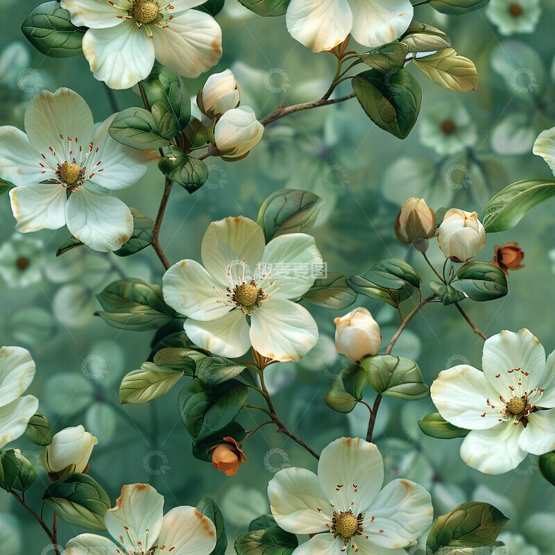 高清大图下载【趣麦麦图】白花绿叶渐变图案2