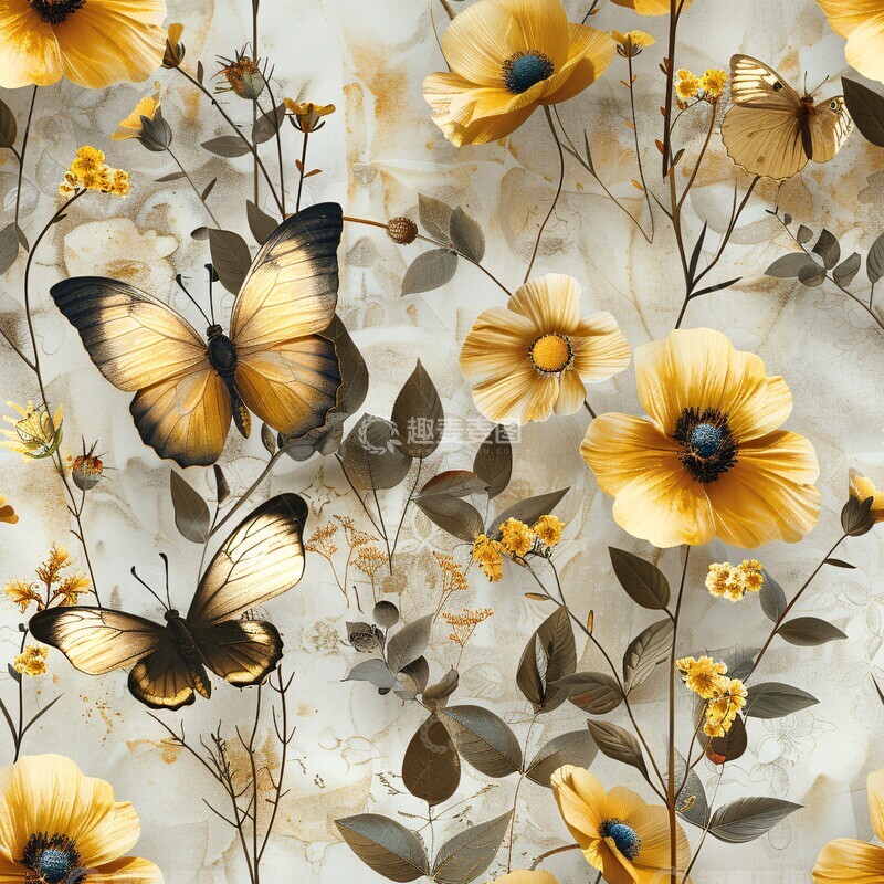 高清大图下载【趣麦麦图】蝴蝶花草图案1