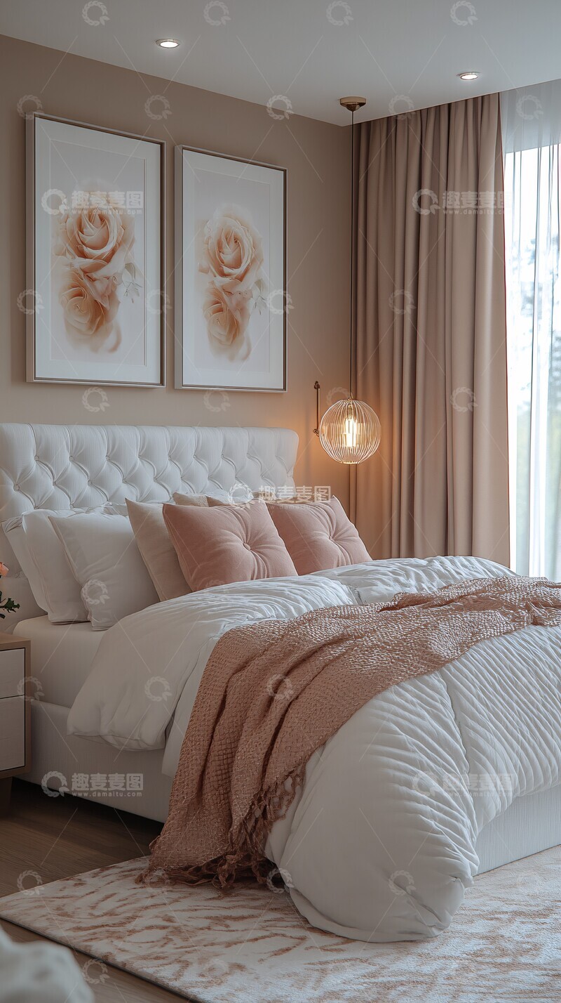 高清大图下载【趣麦麦图】双床头画白色床头卧室1