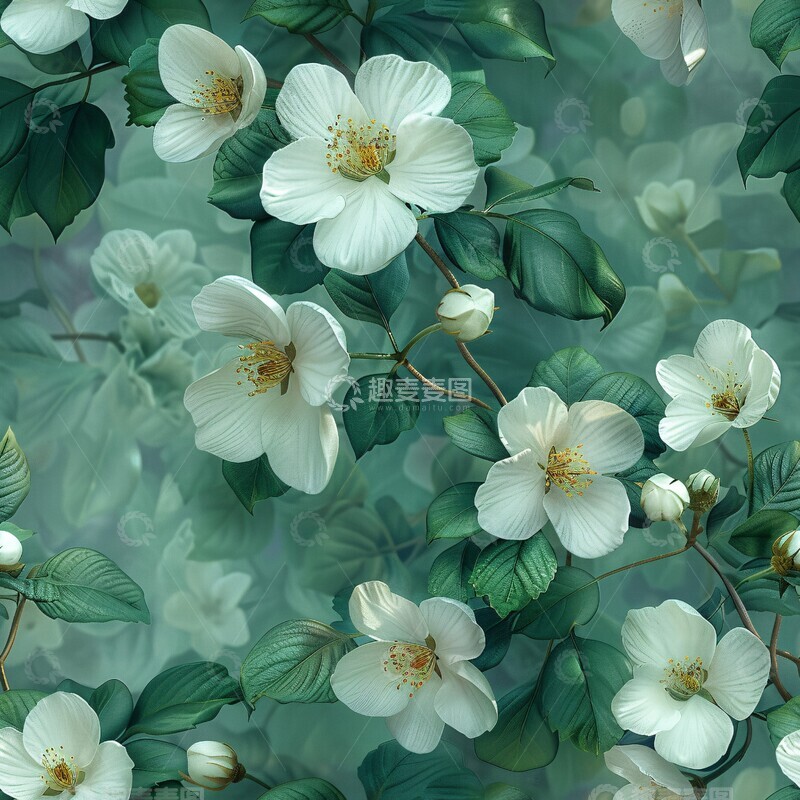 高清大图下载【趣麦麦图】白花绿叶渐变图案3