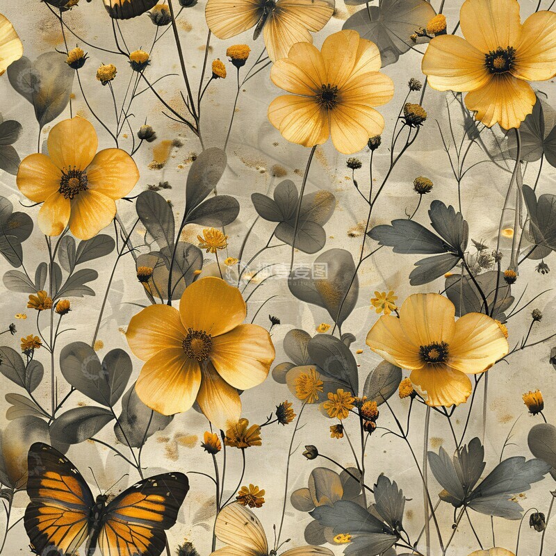 高清大图下载【趣麦麦图】-蝴蝶花草图案2