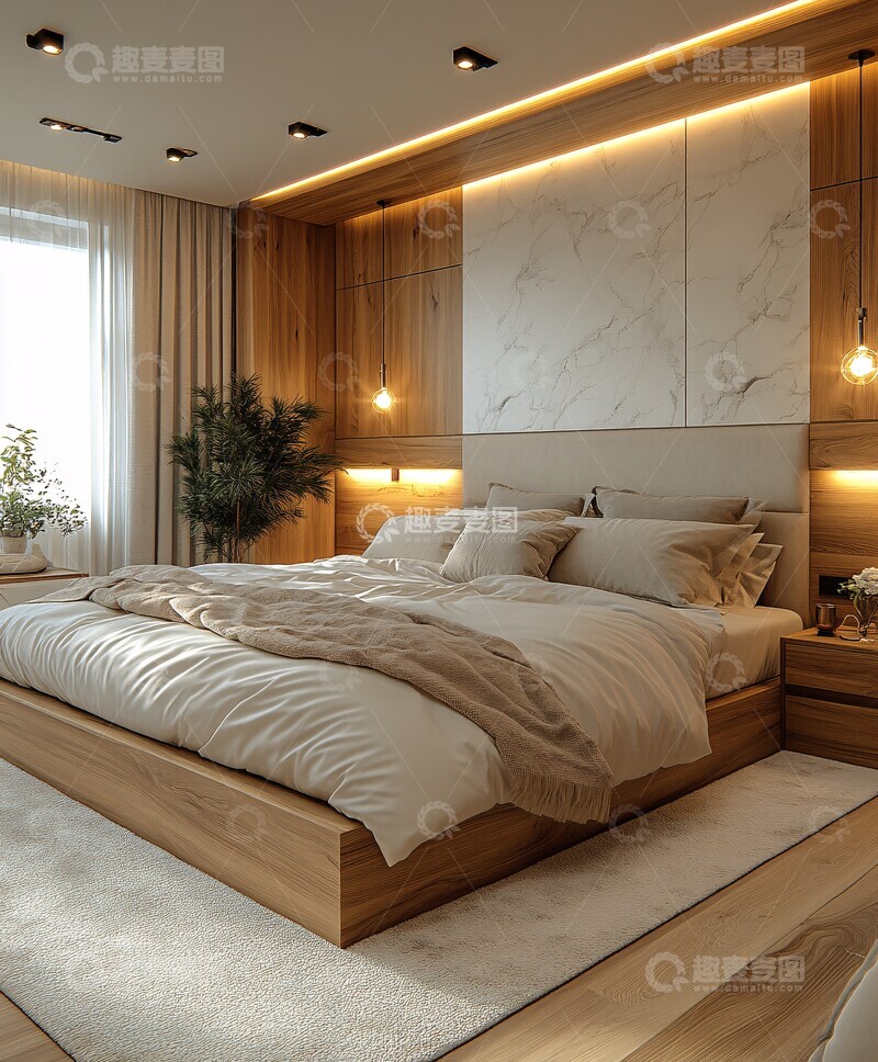 高清大图下载【趣麦麦图】橡木白玉卧室1