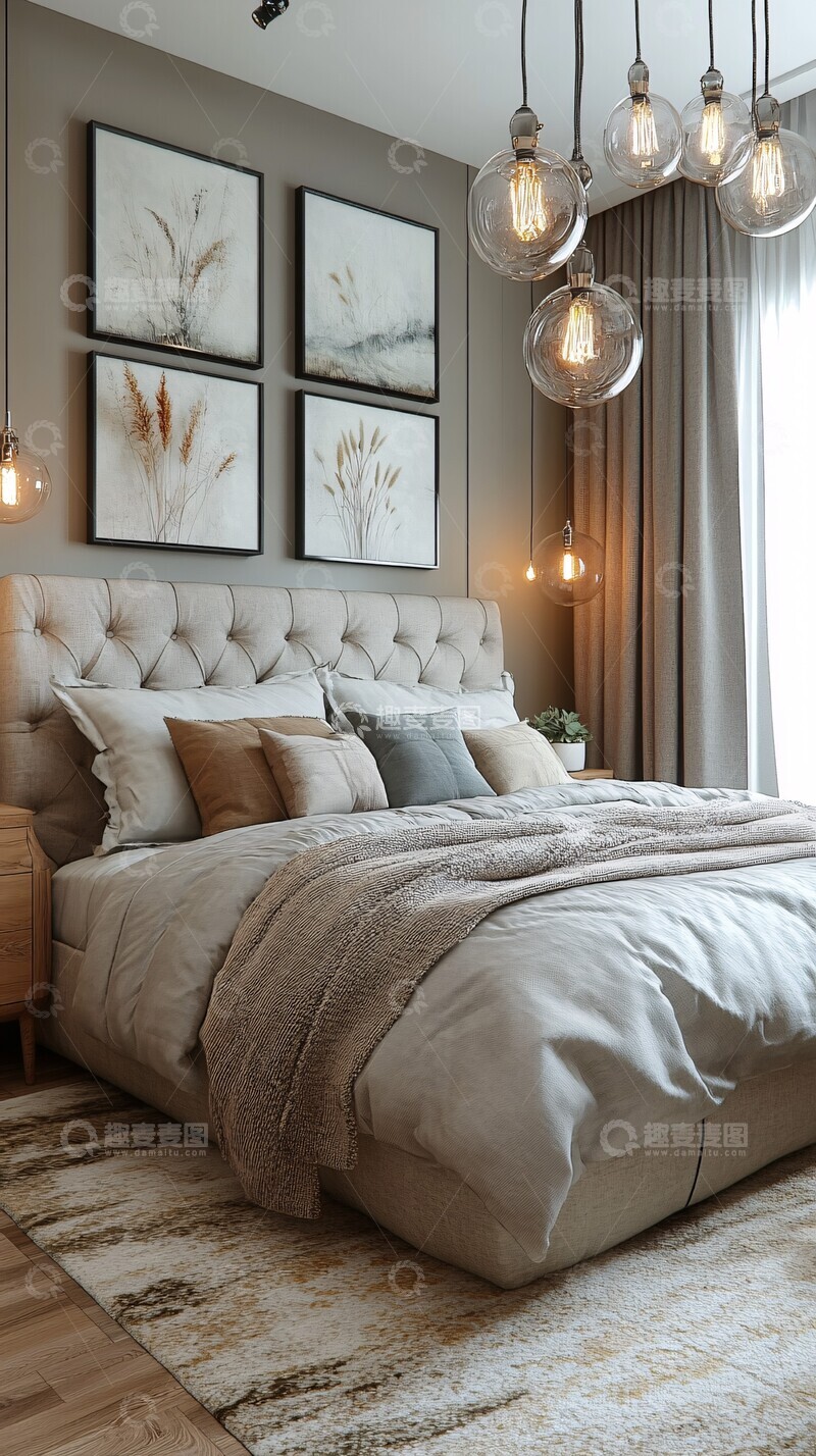 高清大图下载【趣麦麦图】床头画作灯饰卧室
