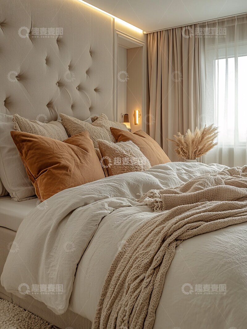 高清大图下载【趣麦麦图】白色墙面简约床2